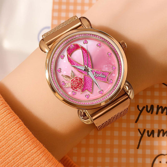 Personalized Breast Cancer Mesh Strap Quartz Watch QFHA5180901