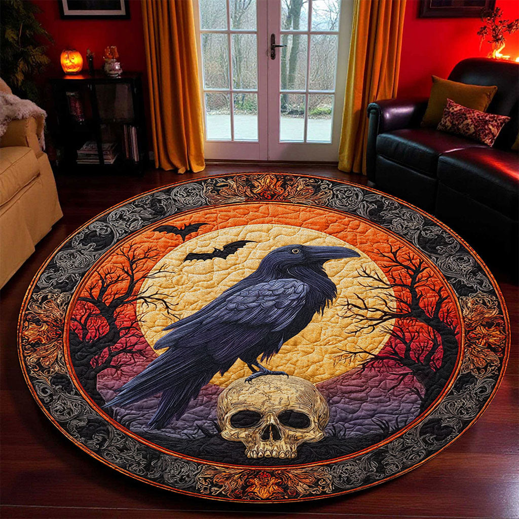 Mystic Black Raven Skull 3D Printed Rug, Halloween Round Mat UKTO5190903