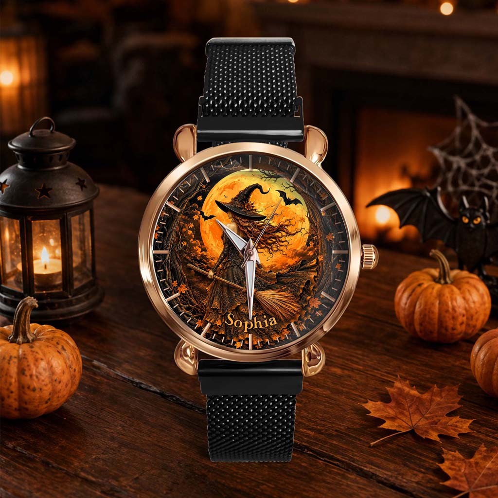 Custom Witch Black Cat Halloween  Watch For Woman UKHM6140802