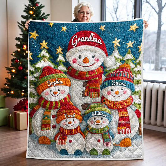 Personalized Snowman Grandma & Grandkids Quilted Blanket QFNT5151005