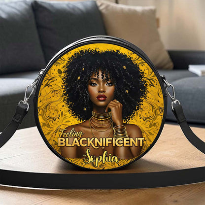 Custom Black Women Leather Round Crossbody Bags THUU6040301