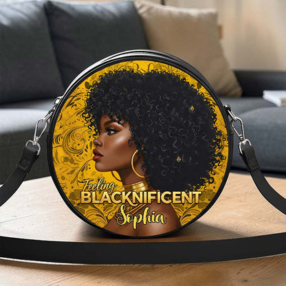 Custom Black Women Leather Round Crossbody Bags THUU6040301
