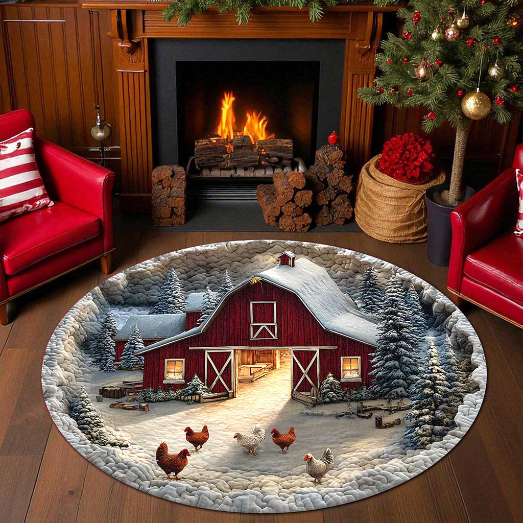 Farmhouse Chicken  3D Xmas Room Round Rug Mat PMTZ5211001