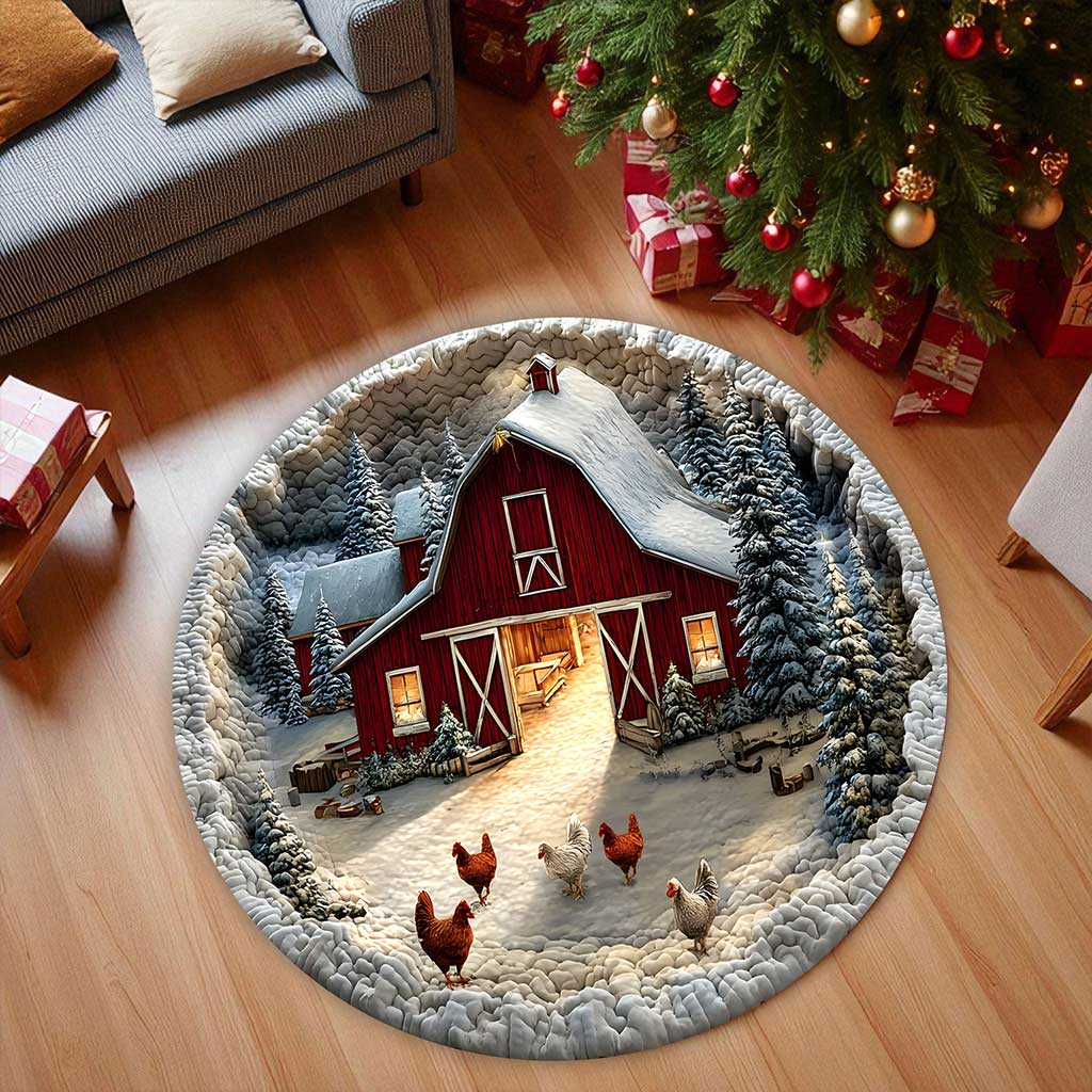 Farmhouse Chicken  3D Xmas Room Round Rug Mat PMTZ5211001