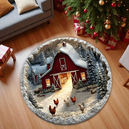 Farmhouse Chicken  3D Xmas Room Round Rug Mat PMTZ5211001