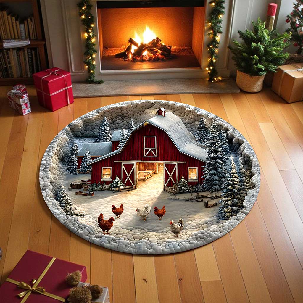 Farmhouse Chicken  3D Xmas Room Round Rug Mat PMTZ5211001