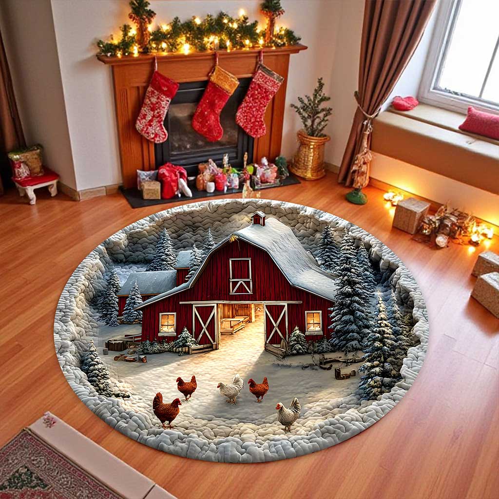 Farmhouse Chicken  3D Xmas Room Round Rug Mat PMTZ5211001