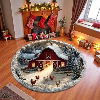 Farmhouse Chicken  3D Xmas Room Round Rug Mat PMTZ5211001