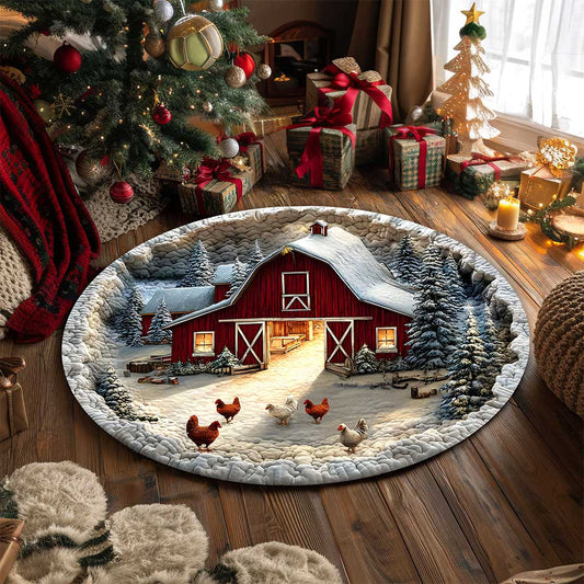 Farmhouse Chicken  3D Xmas Room Round Rug Mat PMTZ5211001