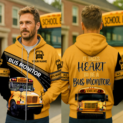 Personalized Name School Bus Monitor, It Takes Heart To Be A Bus Monitor