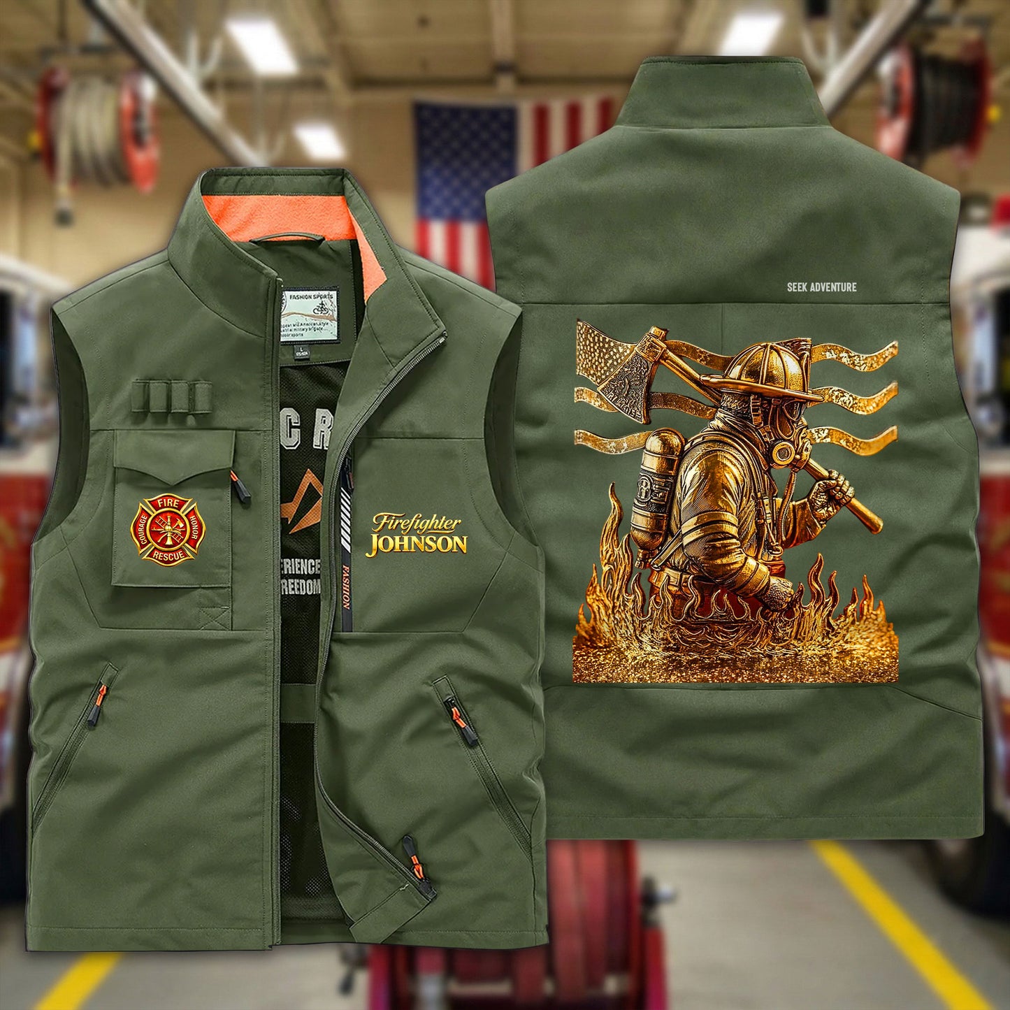 Personalized Firefighter Multi-Pocket Vest, Gift for Fireman UKTD6050301
