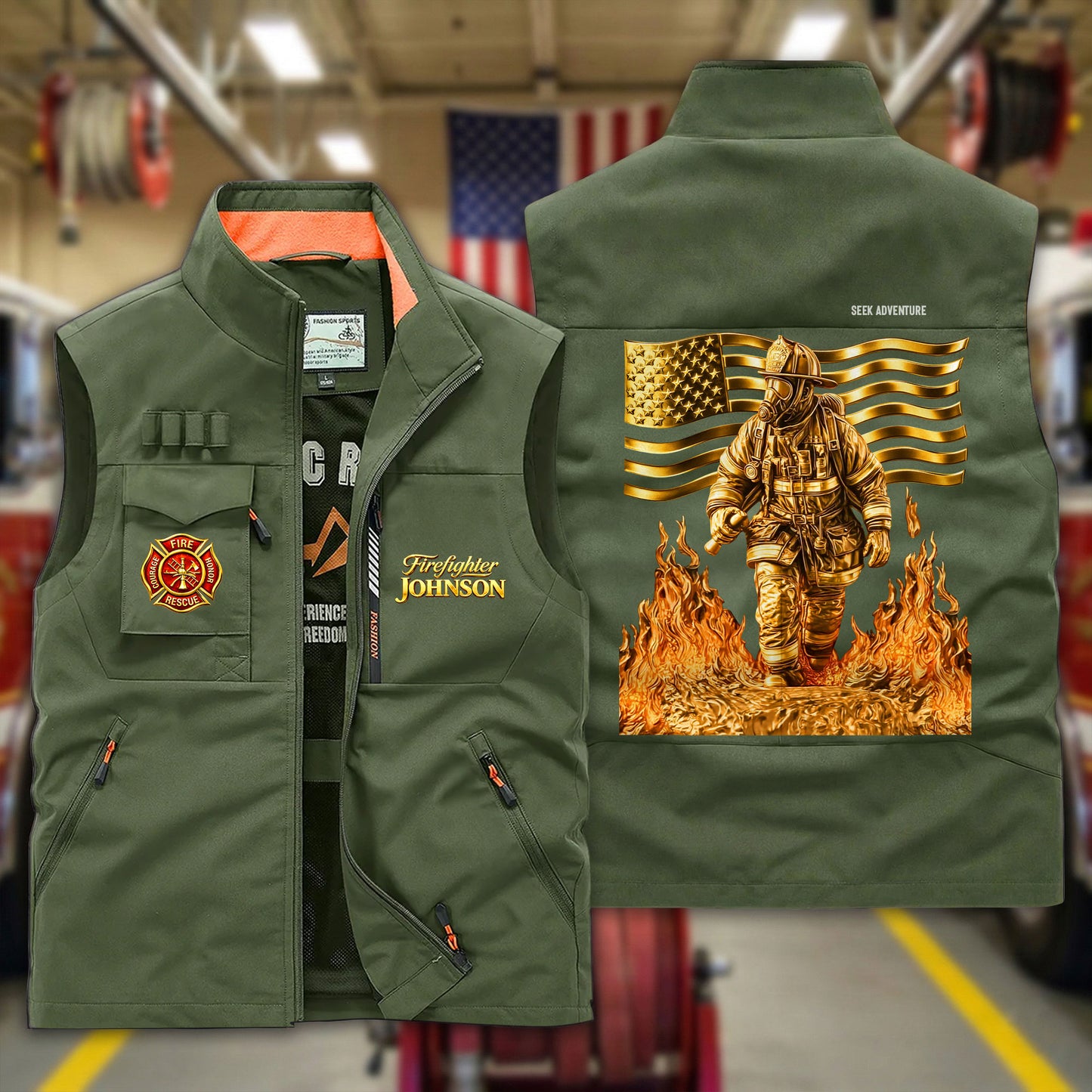 Personalized Firefighter Multi-Pocket Vest, Gift for Fireman UKTD6050301