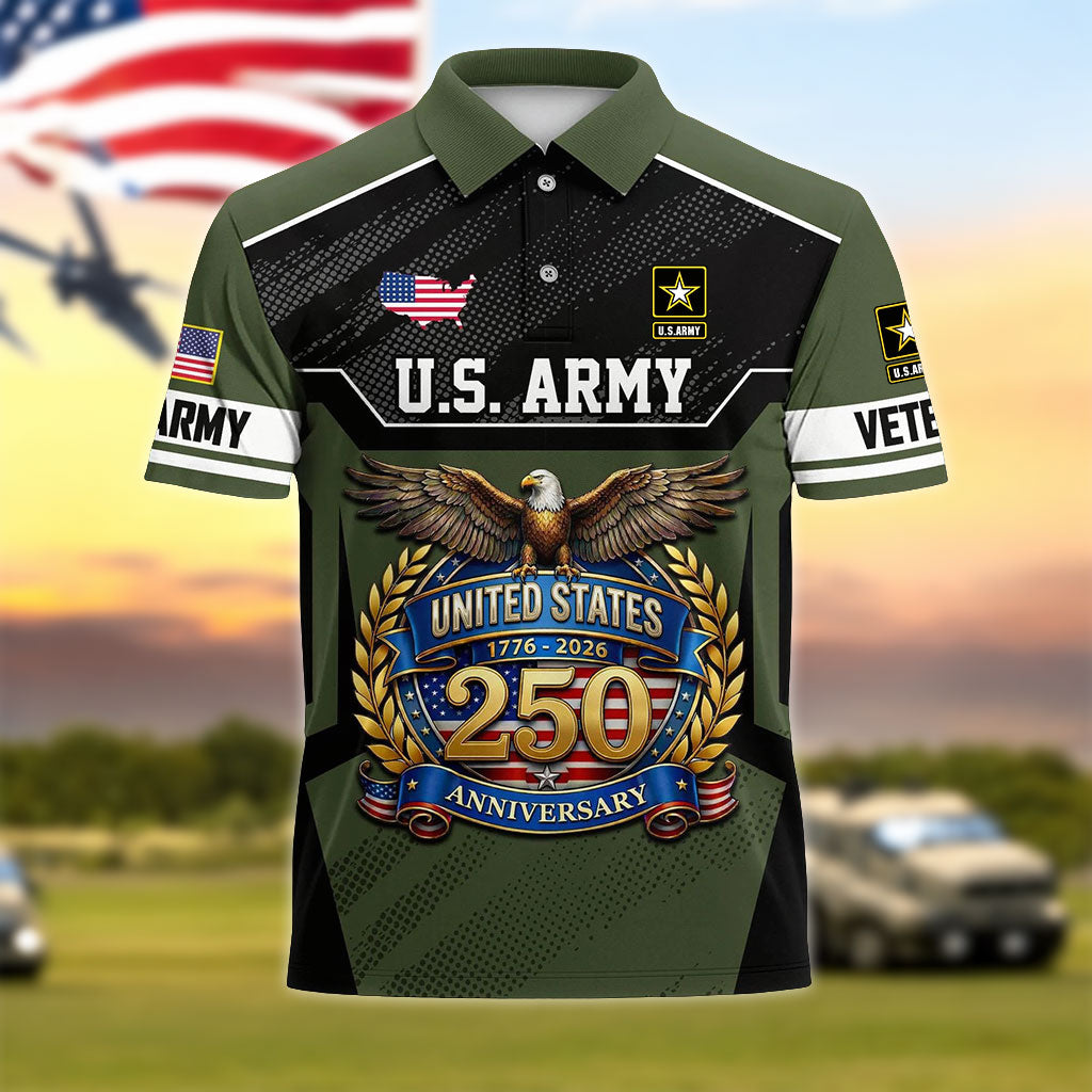 US Army Veteran United States 250th Anniversary Polo Shirt, Gifts for U.S Veterans UKHA6220601