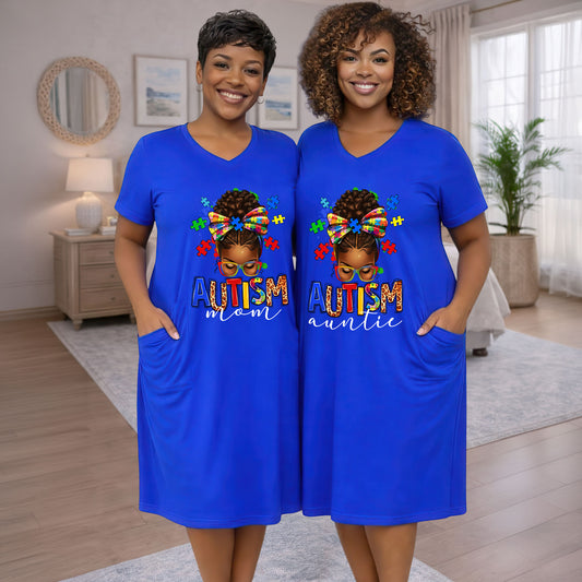 Custom Afro Messy Autism Mom Women's Short Sleeve Dress, Autism Mom Gift UKTD6140302