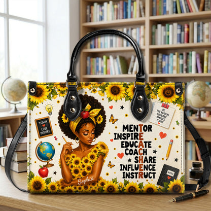 Personalized Black Teacher Woman Leather Handbag UKND6030603
