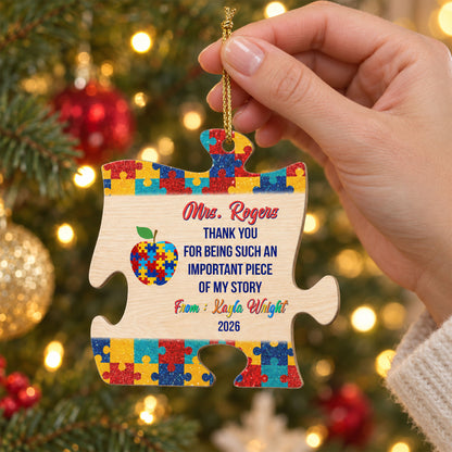 Personalized Thank You For Being Part Of My Story Autism Teacher Wooden Ornament QFTO4241003