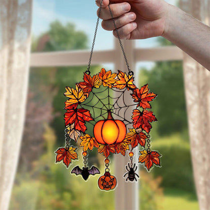 Autumn Halloween Faux Stained Glass Acrylic Suncatcher, Halloween Acrylic Window Hanging Suncatcher UKHA5050901