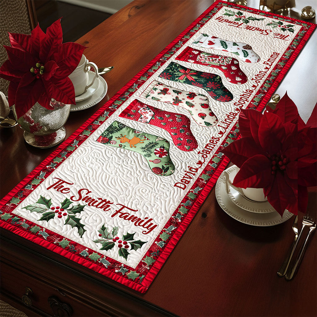Personalized Family Christmas Stocking Quilted Table Runner UKTO5221005