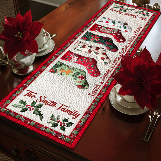 Personalized Family Christmas Stocking Quilted Table Runner UKTO5221005