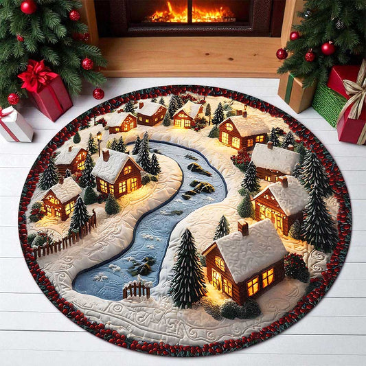 3D Printed Christmas Village Scene Small Snow Houses Round Rug UKND5151007