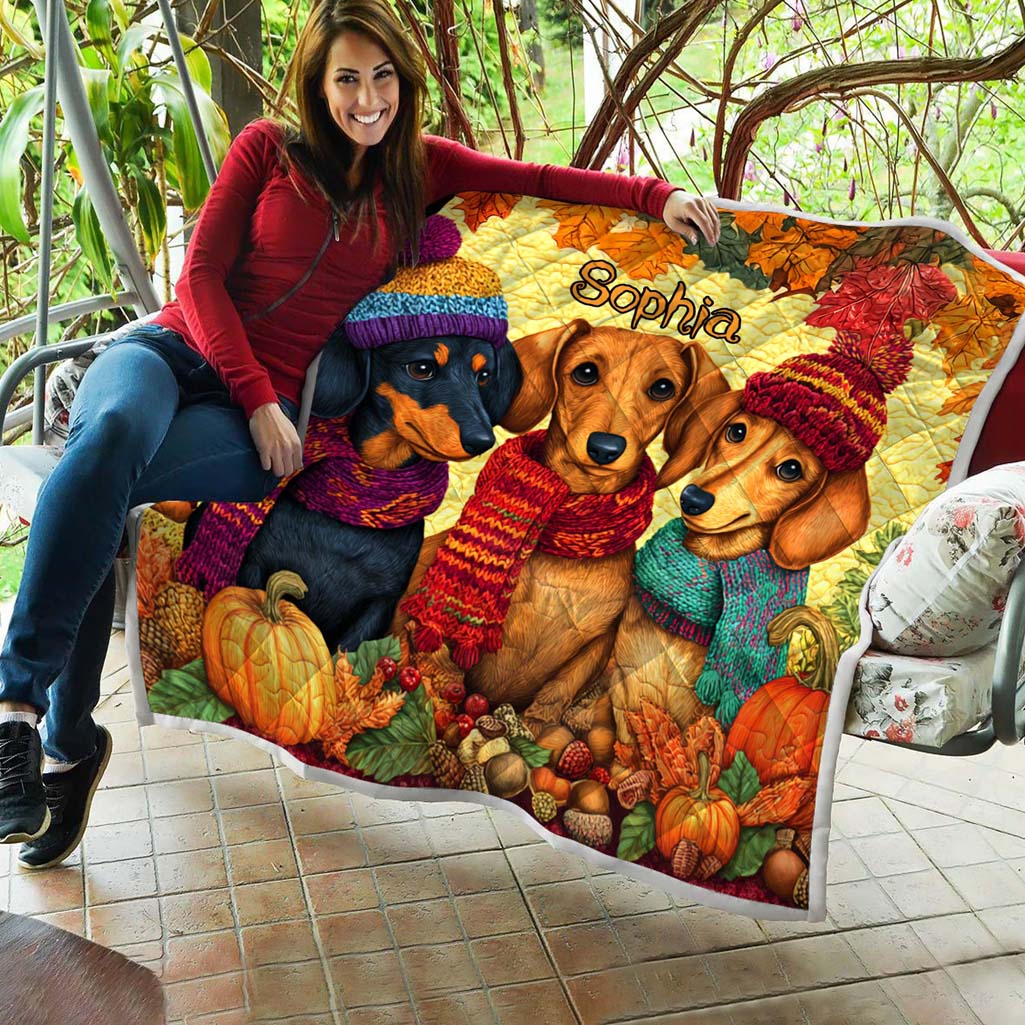 Custom Dachshund Halloween Quilted Blanket UKHM5090903