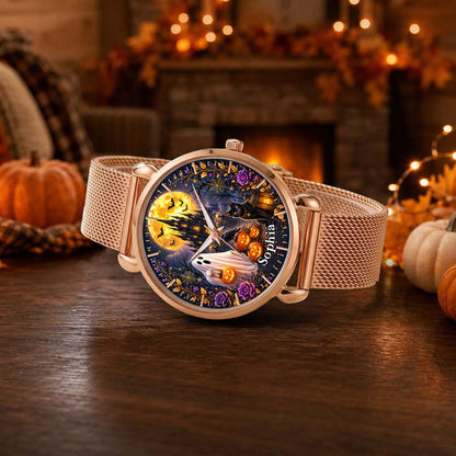 Custom Ghost Black Cat Halloween Watch For Woman UKHM6150802