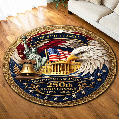 Personalized United State 250th Anniversary Quilt Round Mat UKND6140403