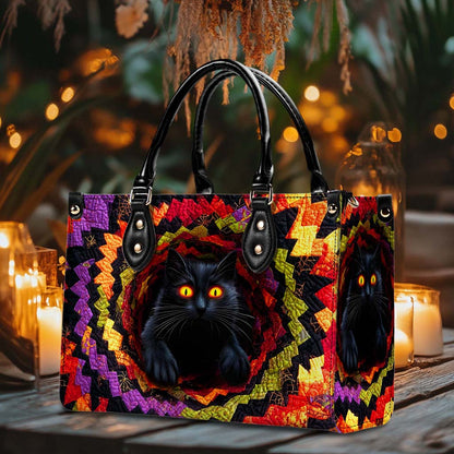 3D Effect Printed Black Cat Halloween Pu Leather Handbag QFHM5230906