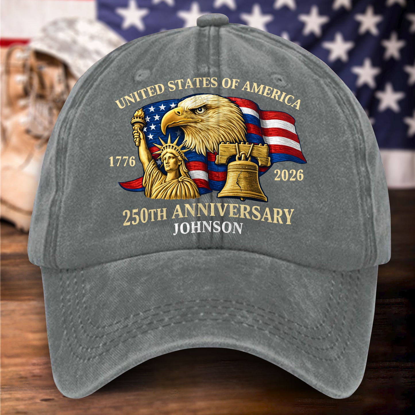 Personalized United State 250th Anniversary Distressed Washed Cotton Printed Hat UKHH6060404