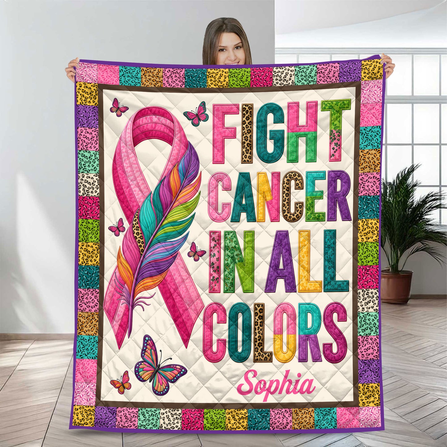 Custom Breast Cancer Quilt Blanket THND6290502