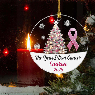 Personalized The Year I Beat a Cancer Glass Ornament, Acrylic Ornament, Beating Breast Cancer Gifts QFHA4071101