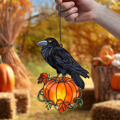 Black Raven Pumpkin Halloween Acrylic Window Hanging Suncatcher UKHA5130903