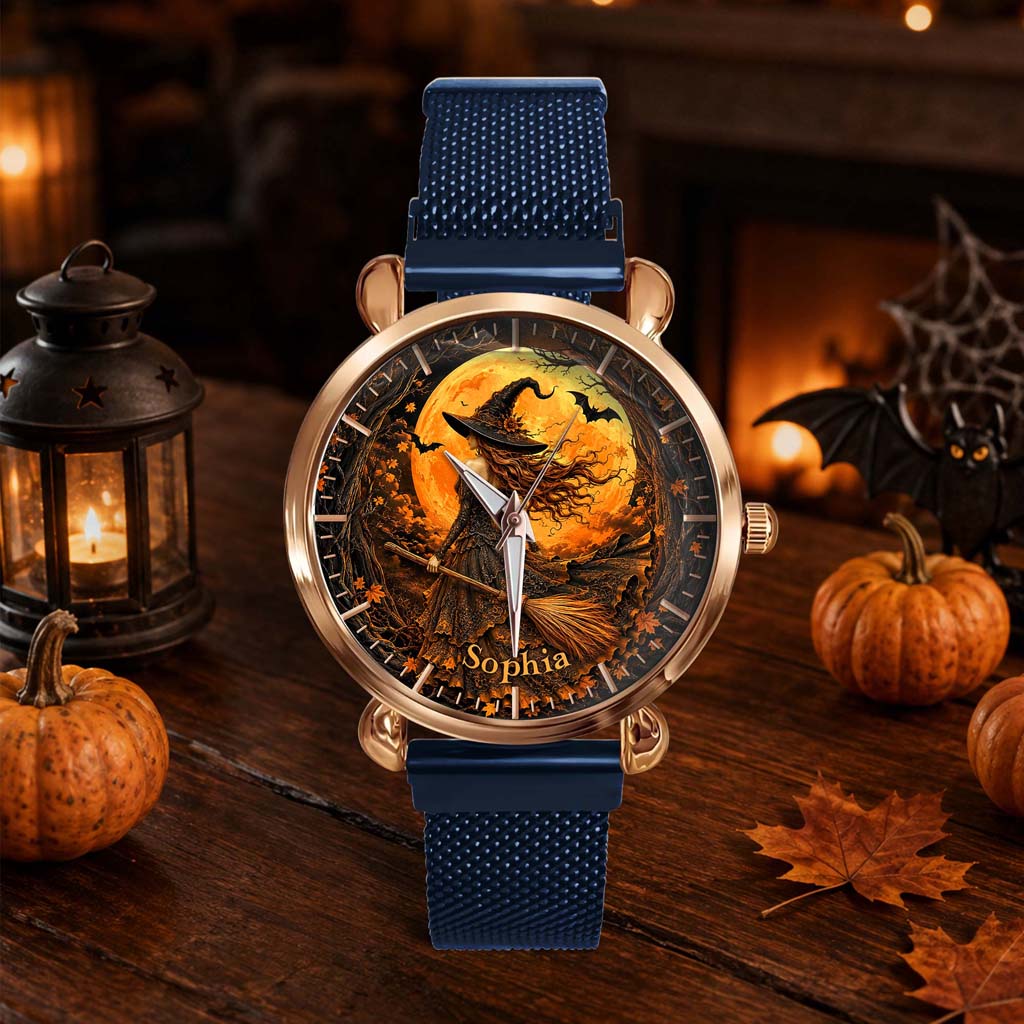 Custom Witch Black Cat Halloween  Watch For Woman UKHM6140802