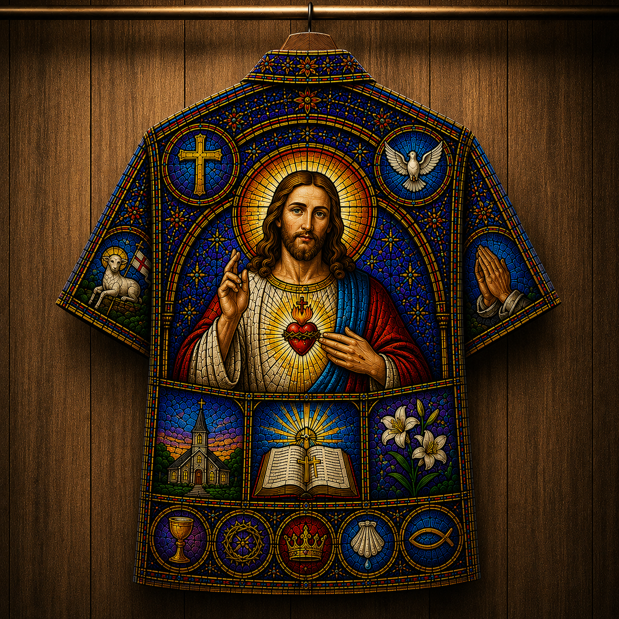 Jesus Stained Glass Hawaiian Shirt - Unisex Cathedral Window UKNT6160622