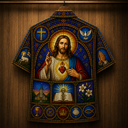 Jesus Stained Glass Hawaiian Shirt - Unisex Cathedral Window UKNT6160622