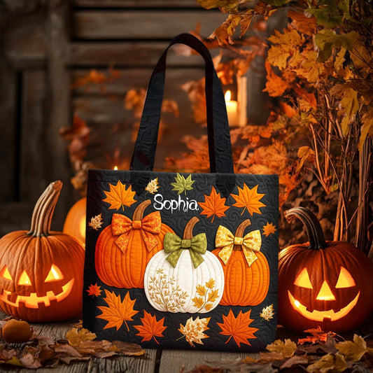 Custom Pumpkin Halloween Quilted Tote Bag UKHM5290806