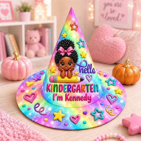 Personalized Back To School Witch Hat, Black Girl Witch Hat For Kid UKND6100911