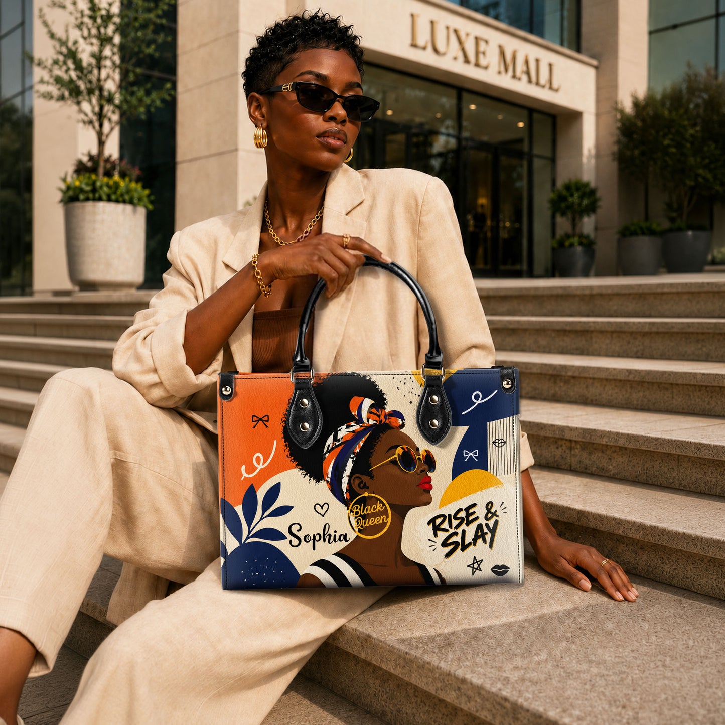Personalized Black Women Leather PU Leather Handbag, Afro Girl Gifts UKND6220501