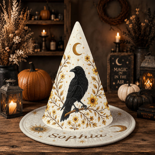 Personalized Raven Halloween Quilted Witch Hat UKND6070813