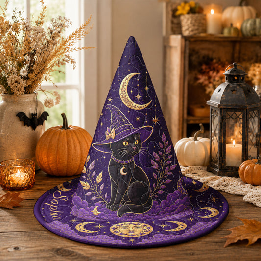 Personalized Black Cat Halloween Quilted Witch Hat UKND6070812