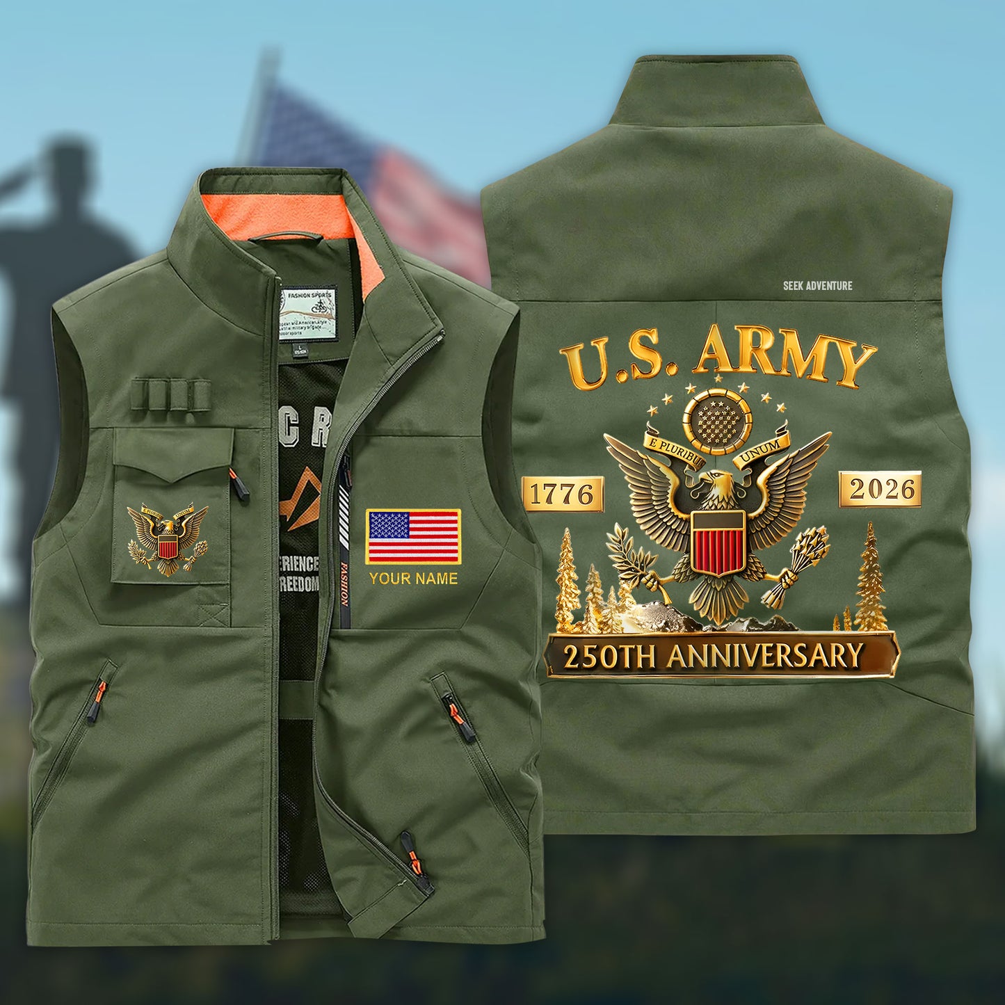 Personalized U.S. Army 250th Anniversary Multi-Pocket Vest UKHH6060303