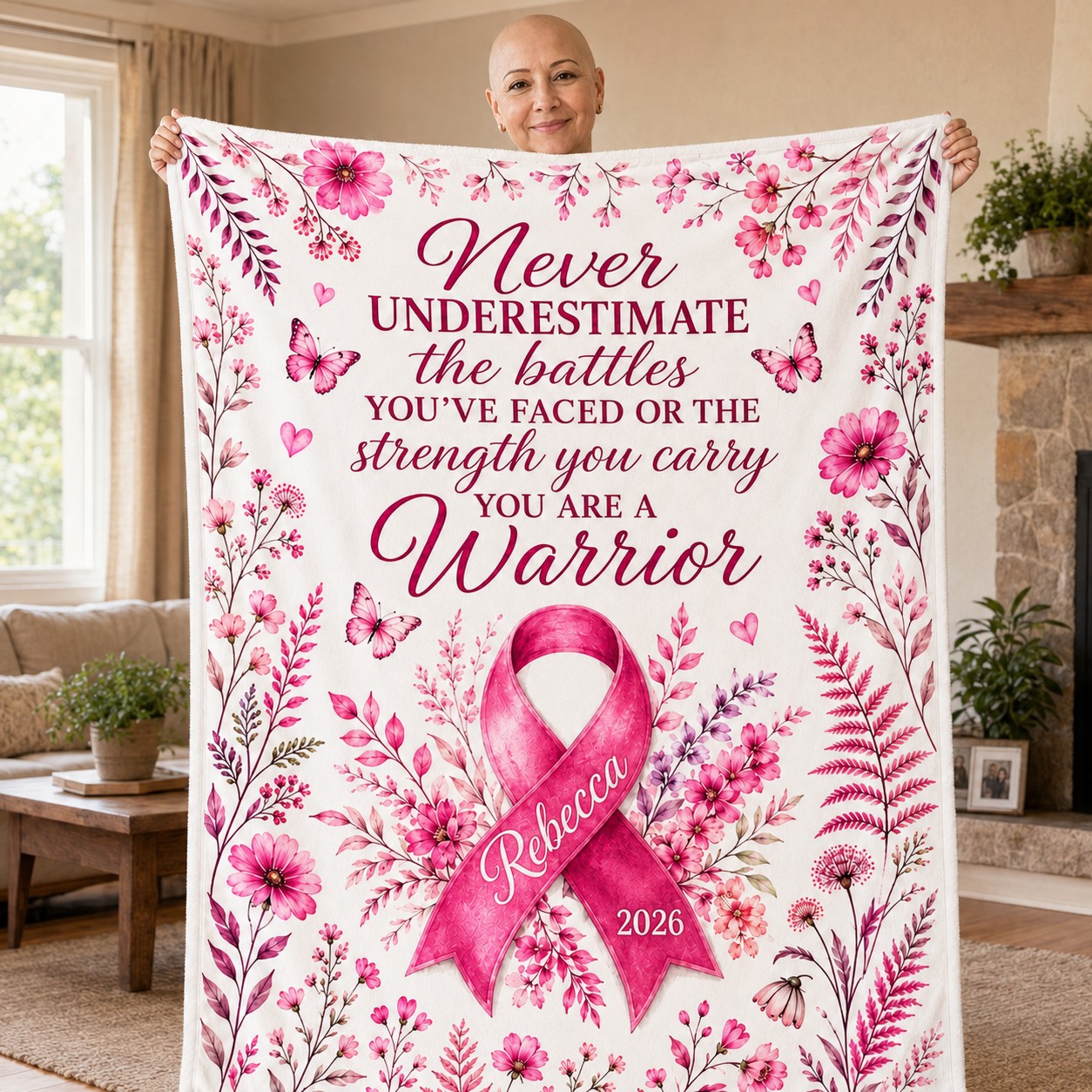 Personalized Breast Cancer Fleece Blanket QFTD6150802
