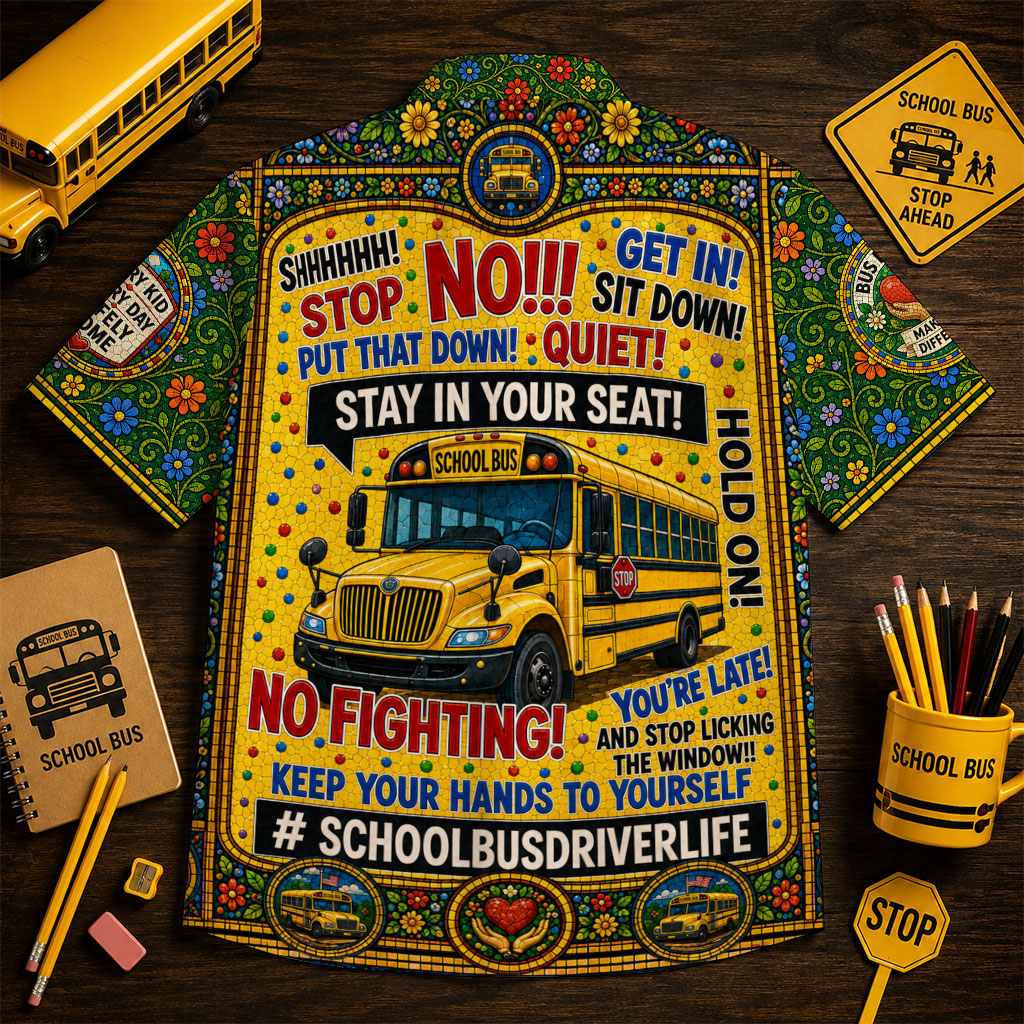 School Bus Gothic Stained Glass Hawaiian Shirt QFND6240601
