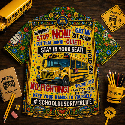 School Bus Gothic Stained Glass Hawaiian Shirt QFND6240601