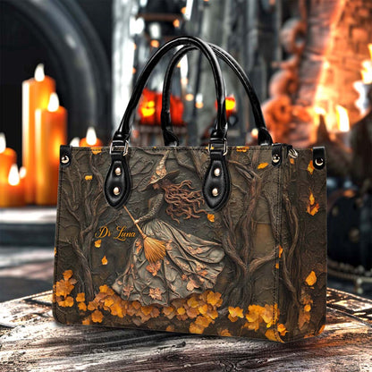 Personalized Halloween Witch Print 3D Leather Handbag, Fall Leather Handbag & Wallet QFTD4260801