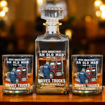Custom Never Underestimate Drivers Trucks Decanter Set THHH6020301