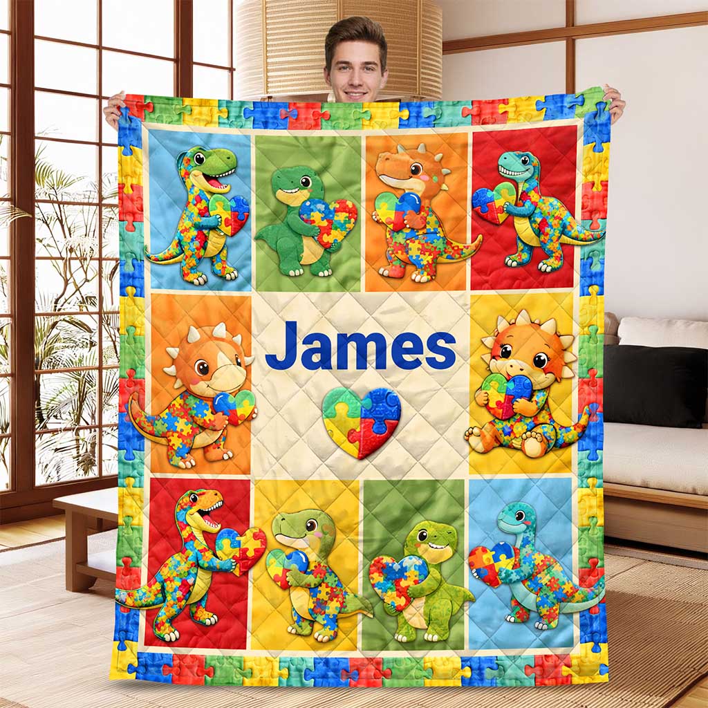 Personalized Autism Dinosaur Quilt Blanket QFND6060201