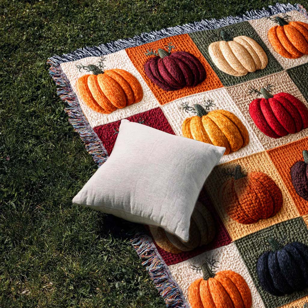Fall Pumpkin Woven Tapestry Throw Blanket QFHM5210804
