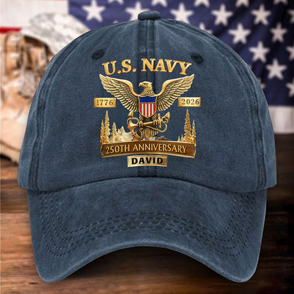 Personalized US Navy 250th Anniversary Distressed Washed Cotton Printed Hat UKHH6060406