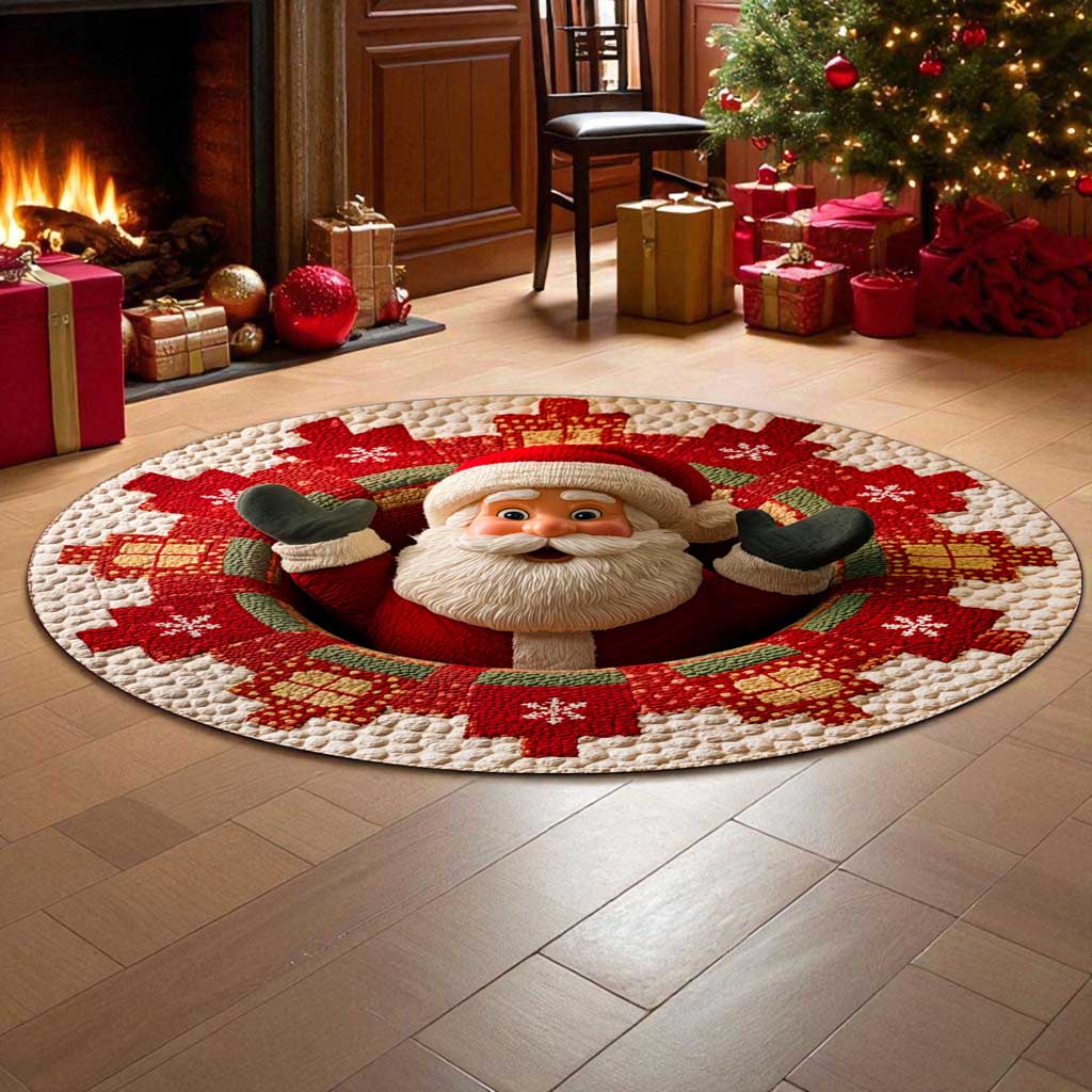 Christmas Optical Illusion Rug, Santa Claus 3D Effect Rug QFTD5011001